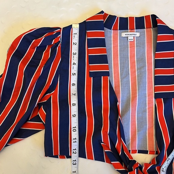 WEWOREWHAT Bisou Tie Crop Top, Blue and Red Stripe, Size M - Picture 12 of 12